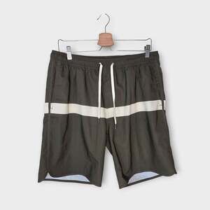 Fair Harbor Swim Trunks Shorts Green Cream Stripe 7.5" Inseam Men's Large